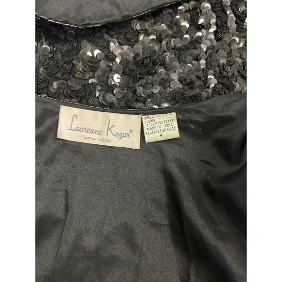 Vintage Laurence Kazar Black Sequined Long-Sleeve Jacket Blazer Evening Coat For - Picture 12 of 13